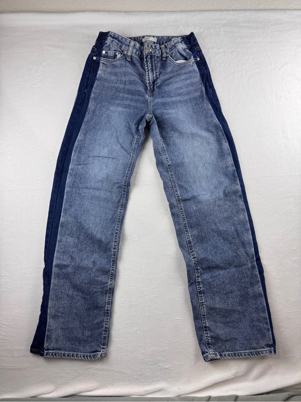 OAT Two Tone Straight Leg Jeans | Blue Color Block Denim Everyday Style size 25‎